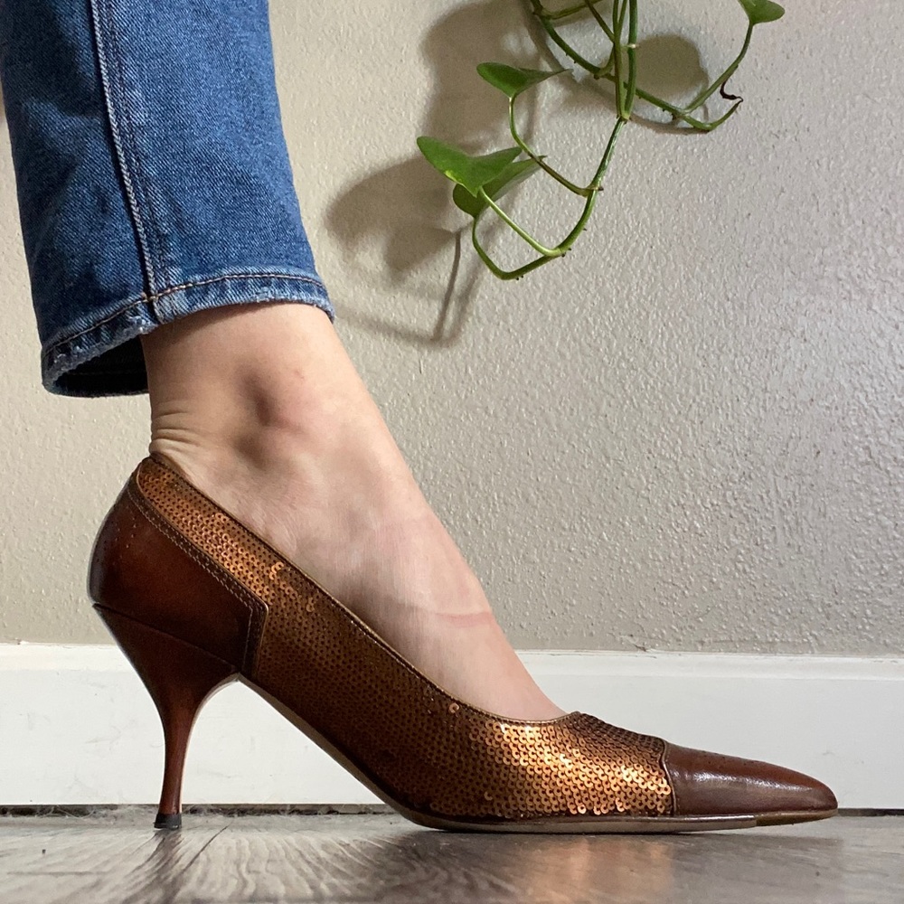 [vintage prada] sequin & leather court heels